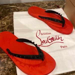 Louboutin red and black flip-flops size 10